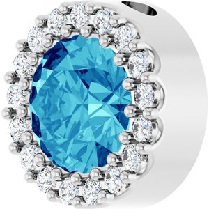 14K White Natural Blue Zircon & 1/8 CTW Natural Diamond Halo-Style Pendant