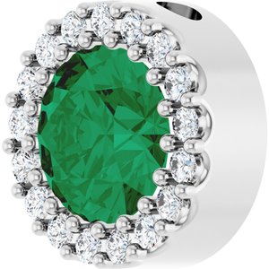 14K White Lab-Grown Emerald & 1/8 CTW Natural Diamond Halo-Style Pendant
