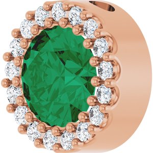 14K Rose Gold Natural Emerald & 1/8 CTW Natural Diamond Halo-Style Pendant