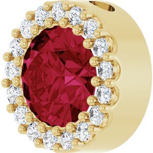 14K Yellow Gold Lab-Grown Ruby & 1/8 CTW Natural Diamond Halo-Style Pendant