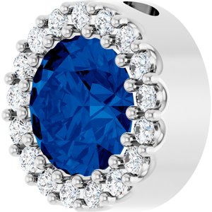 Platinum Lab-Grown Blue Sapphire & 1/8 CTW Natural Diamond Halo-Style Pendant