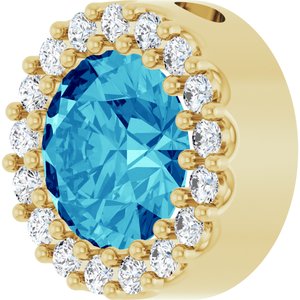 14K Yellow Gold Natural Blue Zircon & 1/8 CTW Natural Diamond Halo-Style Pendant