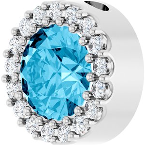 14K White Natural Aquamarine & 1/8 CTW Natural Diamond Halo-Style Pendant