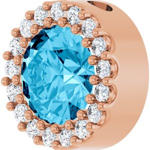 14K Rose Gold Natural Aquamarine & 1/8 CTW Natural Diamond Halo-Style Pendant