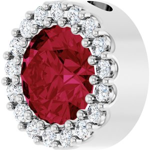 Sterling Silver Lab-Grown Ruby & 1/8 CTW Natural Diamond Halo-Style Pendant