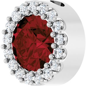 Sterling Silver Natural Mozambique Garnet & 1/8 CTW Natural Diamond Halo-Style Pendant