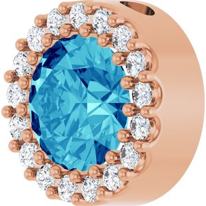 14K Rose Natural Blue Zircon & 1/8 CTW Natural Diamond Halo-Style Pendant
