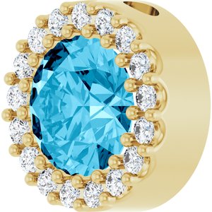 14K Yellow Natural Aquamarine & 1/8 CTW Natural Diamond Halo-Style Pendant