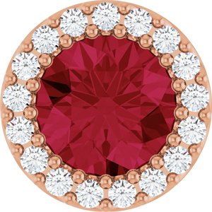 14K Rose Lab-Grown Ruby & 1/8 CTW Natural Diamond Halo-Style Pendant