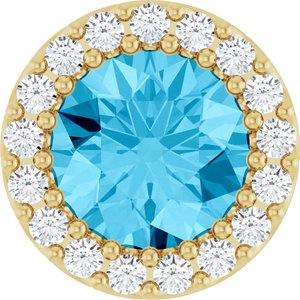 14K Yellow Natural Aquamarine & 1/8 CTW Natural Diamond Halo-Style Pendant