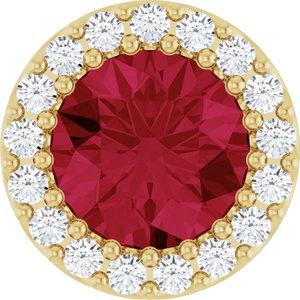 14K Yellow Lab-Grown Ruby & 1/8 CTW Natural Diamond Halo-Style Pendant