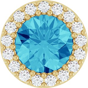 14K Yellow Natural Blue Zircon & 1/8 CTW Natural Diamond Halo-Style Pendant