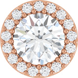 14K Rose Natural White Sapphire & 1/8 CTW Natural Diamond Halo-Style Pendant