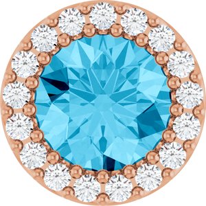 14K Rose Gold Natural Aquamarine & 1/8 CTW Natural Diamond Halo-Style Pendant