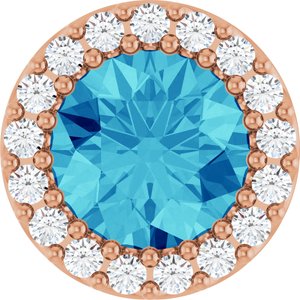 14K Rose Natural Blue Zircon & 1/8 CTW Natural Diamond Halo-Style Pendant