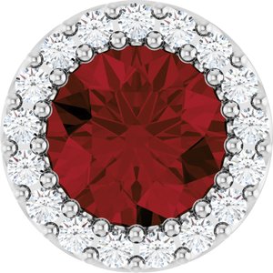 Sterling Silver Natural Mozambique Garnet & 1/8 CTW Natural Diamond Halo-Style Pendant