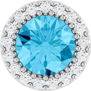 14K White Natural Aquamarine & 1/8 CTW Natural Diamond Halo-Style Pendant
