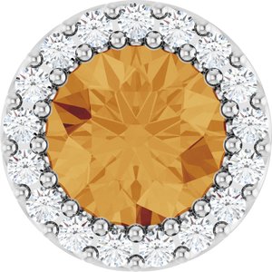 14K White Gold Natural Citrine & 1/8 CTW Natural Diamond Halo-Style Pendant