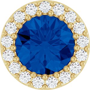 14K Yellow Natural Blue Sapphire & 1/8 CTW Natural Diamond Halo-Style Pendant