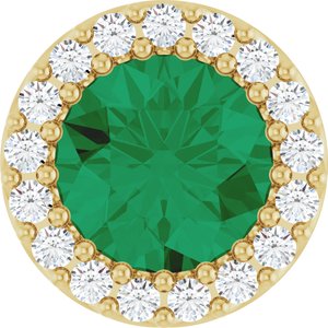 14K Yellow Gold Lab-Grown Emerald & 1/8 CTW Natural Diamond Halo-Style Pendant