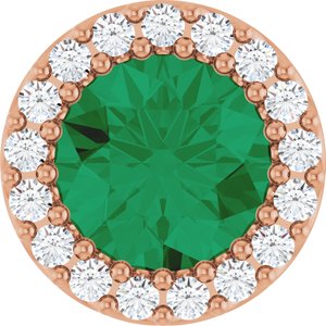 14K Rose Natural Emerald & 1/8 CTW Natural Diamond Halo-Style Pendant