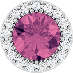 Sterling Silver Natural Pink Tourmaline & 1/8 CTW Natural Diamond Halo-Style Pendant