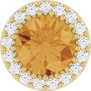 14K Yellow Natural Citrine & 1/8 CTW Natural Diamond Halo-Style Pendant