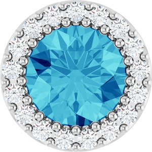 Platinum Natural Blue Zircon & 1/8 CTW Natural Diamond Halo-Style Pendant