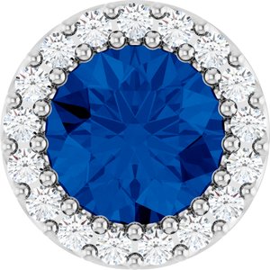 Sterling Silver Natural Blue Sapphire & 1/8 CTW Natural Diamond Halo-Style Pendant