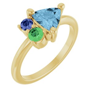 14K Yellow Gold Natural Sky Blue Topaz, Natural Tsavorite Garnet & Natural Tanzanite Ring