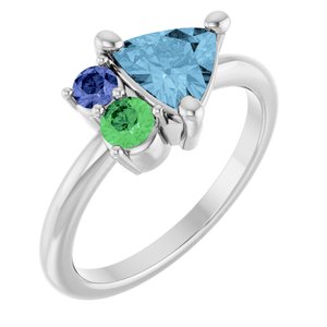 14K White Gold Natural Sky Blue Topaz, Natural Tsavorite Garnet & Natural Tanzanite Ring