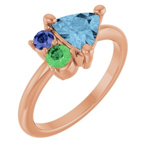 14K Rose Gold Natural Sky Blue Topaz, Natural Tsavorite Garnet & Natural Tanzanite Ring