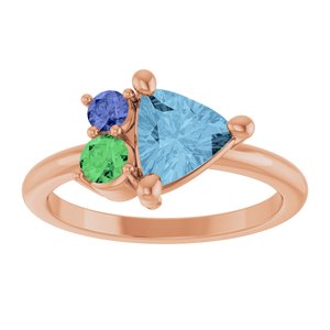 14K Rose Gold Natural Sky Blue Topaz, Natural Tsavorite Garnet & Natural Tanzanite Ring