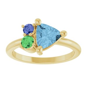 14K Yellow Gold Natural Sky Blue Topaz, Natural Tsavorite Garnet & Natural Tanzanite Ring