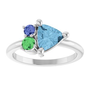 14K White Gold Natural Sky Blue Topaz, Natural Tsavorite Garnet & Natural Tanzanite Ring