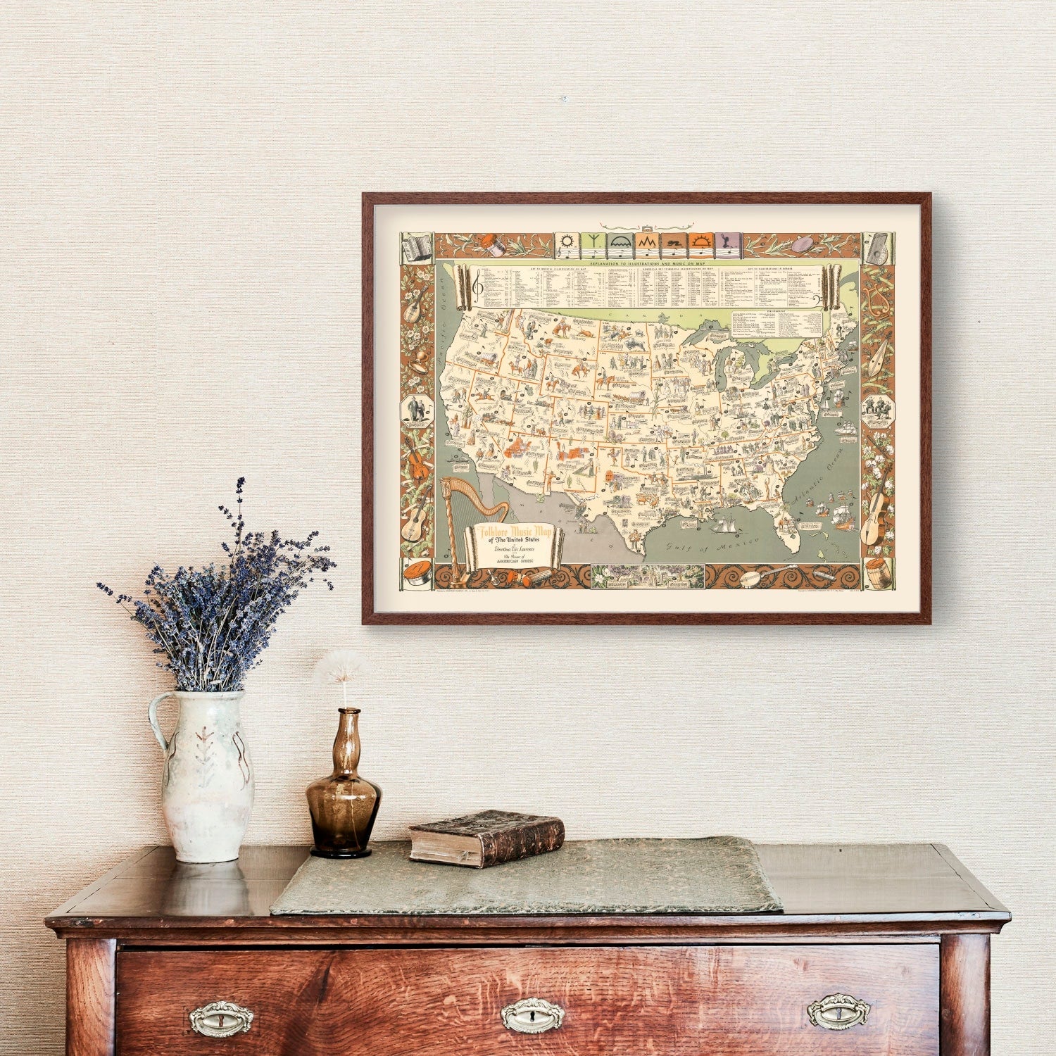 Vintage Folklore Music Map of the United States 1946