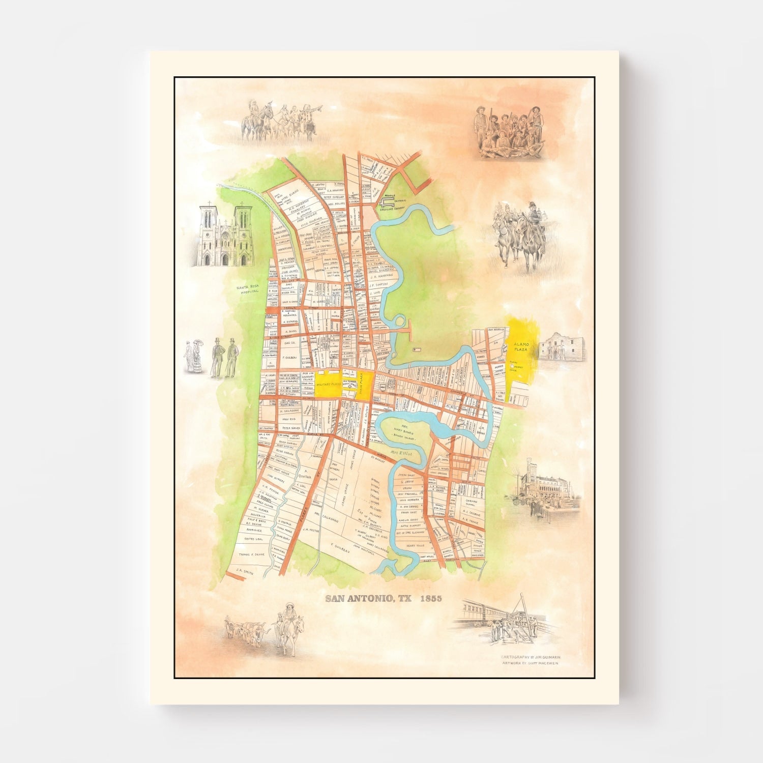 Vintage Map of San Antonio, Texas 1985