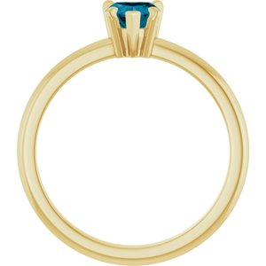 14K Yellow Gold Natural London Blue Topaz & .03 CT Natural Diamond Ring