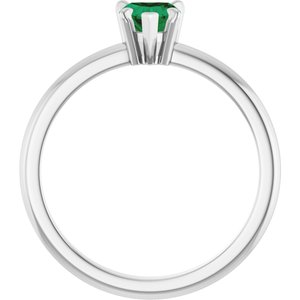 Sterling Silver Lab-Grown Emerald & .03 CT Natural Diamond Ring