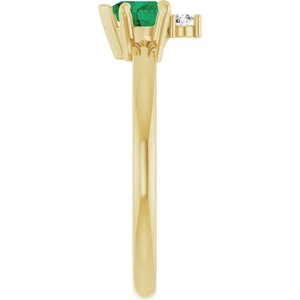 14K Yellow Gold Lab-Grown Emerald & .03 CT Natural Diamond Ring