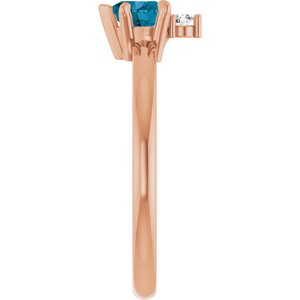 14K Rose Gold Natural London Blue Topaz & .03 CT Natural Diamond Ring