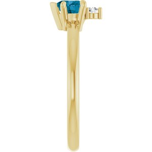 14K Yellow Gold Natural London Blue Topaz & .03 CT Natural Diamond Ring