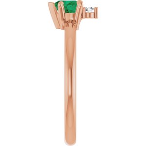 14K Rose Gold Lab-Grown Emerald & .03 CT Natural Diamond Ring