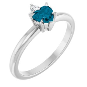 14K White Gold Natural London Blue Topaz & .03 CT Natural Diamond Ring