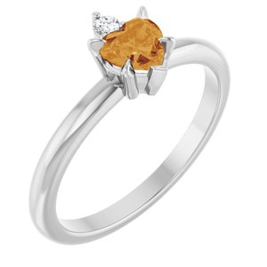 Platinum Natural Citrine & .03 CT Natural Diamond Ring
