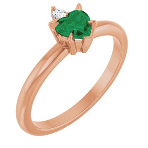 14K Rose Gold Lab-Grown Emerald & .03 CT Natural Diamond Ring