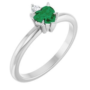 Sterling Silver Lab-Grown Emerald & .03 CT Natural Diamond Ring
