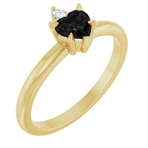 14K Yellow Gold Natural Black Onyx & .03 CT Natural Diamond Ring