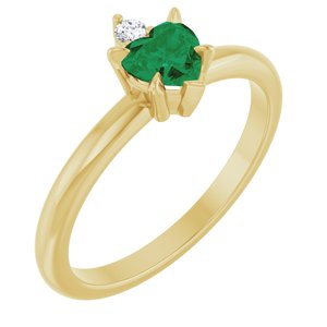 14K Yellow Gold Lab-Grown Emerald & .03 CT Natural Diamond Ring