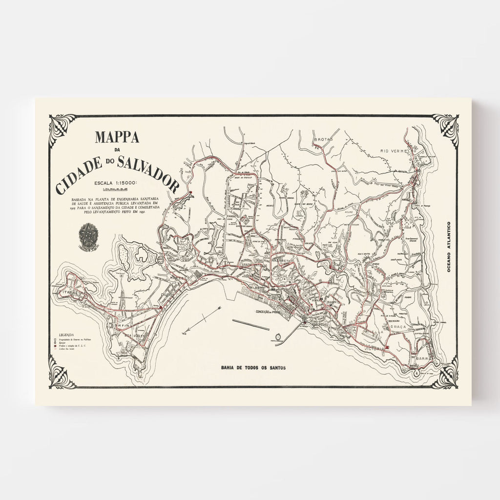 Vintage Map of Salvador, Brazil 1931